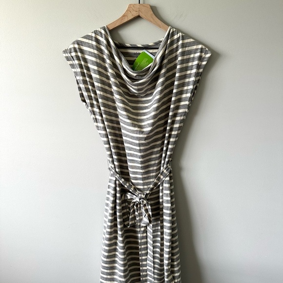 Icebreaker Pizzario Women's Gray White Stripe Short Summer Dress Tie Waist M - Picture 2 of 15